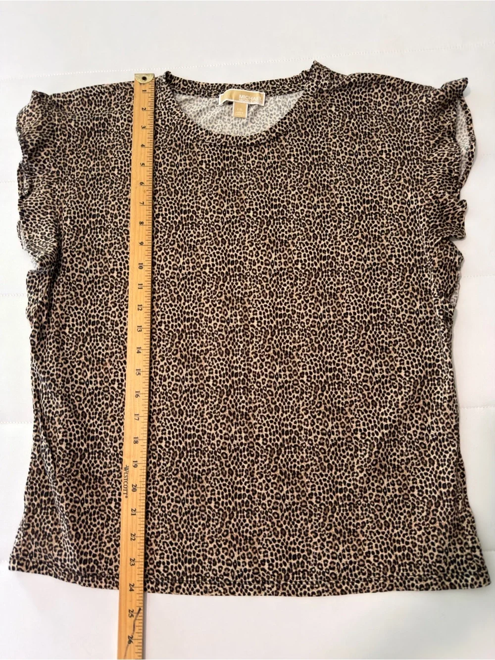 Michael Kors Brown Black Leopard Print Knit Cap Sleeve Pullover T-Shirt L/G